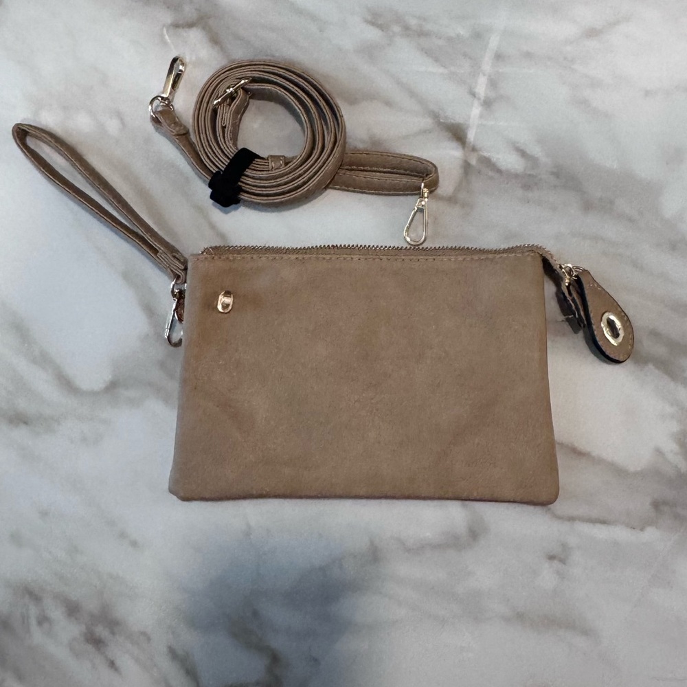 Brand New Beige Wallet/Wristlet with Shoulder Strap